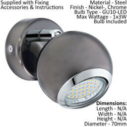 Loops Twin Ceiling Spot Light & 2x Matching Wall Lights Black Nickel Chrome Adjustable in Metallics - thumbnail 3