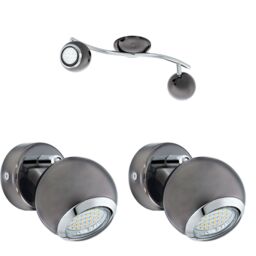 Loops Twin Ceiling Spot Light & 2x Matching Wall Lights Black Nickel Chrome Adjustable in Metallics - thumbnail 1
