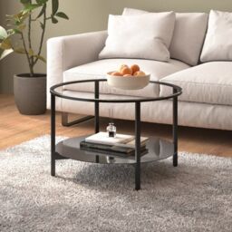 Berkfield Home Tea Table Black & Transparent 70 cm Tempered Glass - thumbnail 1