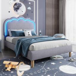 Merax 3FT Single Velvet Upholstered Bed with LED Adjustable Headboard in Grey - thumbnail 9