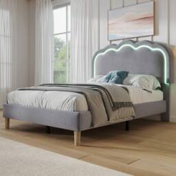 Merax 3FT Single Velvet Upholstered Bed with LED Adjustable Headboard in Grey - thumbnail 6