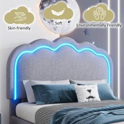 Merax 3FT Single Velvet Upholstered Bed with LED Adjustable Headboard in Grey - thumbnail 5