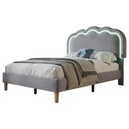 Merax 3FT Single Velvet Upholstered Bed with LED Adjustable Headboard in Grey - thumbnail 8