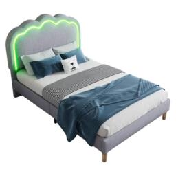 Merax 3FT Single Velvet Upholstered Bed with LED Adjustable Headboard in Grey - thumbnail 7