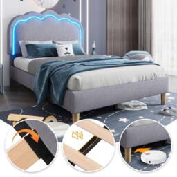 Merax 3FT Single Velvet Upholstered Bed with LED Adjustable Headboard in Grey - thumbnail 4