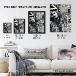 "Artery8 King Kong Gorilla New York Skyline Oil Painting Framed Art Print in Grey - Size: W12"" x H16""" - thumbnail 3
