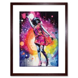 Artery8 Wall Art Print Disco Music Fever Dance Moves Woman in Rainbow Dancefloor Light Modern Watercolour Painting Artwork Framed 9X7 Inch - thumbnail 1