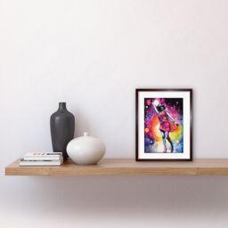 Artery8 Wall Art Print Disco Music Fever Dance Moves Woman in Rainbow Dancefloor Light Modern Watercolour Painting Artwork Framed 9X7 Inch - thumbnail 2