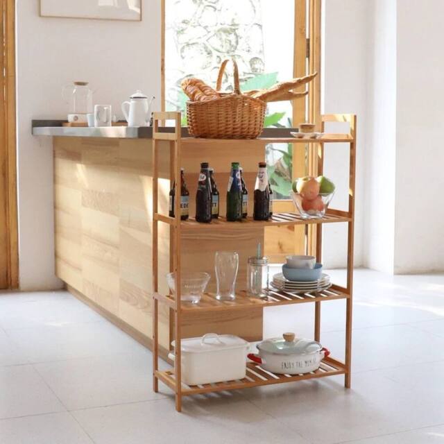 Kelvenix 4 Tier Bamboo Plant Stand Ladder Corner Storage Shelf in Brown - Size: 0.6m2 - image 1
