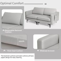 Costway Modern Sofa Couch Loveseat 2-3-Seater Sofa Seat Upholstered Padded Cushions in Grey - thumbnail 6