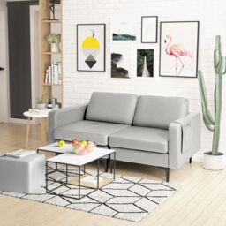 Costway Modern Sofa Couch Loveseat 2-3-Seater Sofa Seat Upholstered Padded Cushions in Grey - thumbnail 4