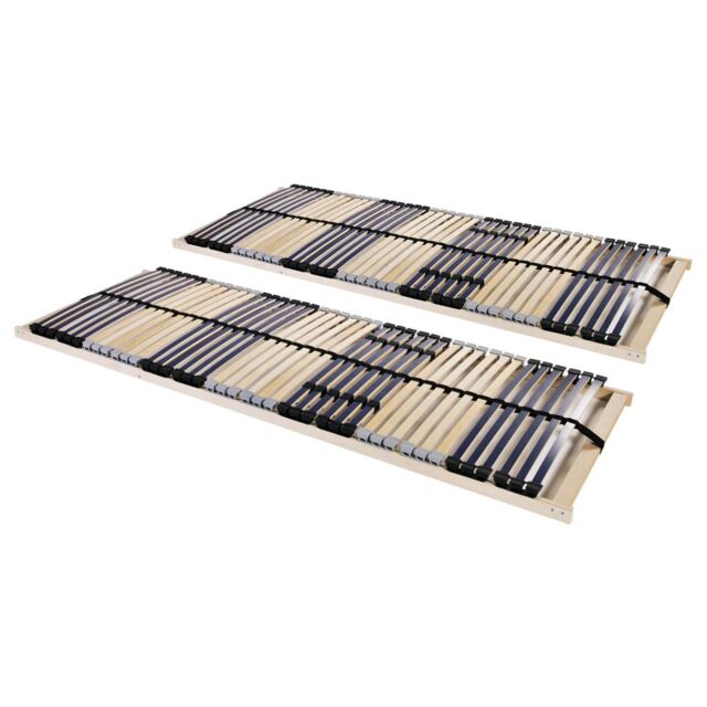 Berkfield Home Slatted Bed Bases 2 pcs with 42 Slats 7 Zones 90x200 cm in Brown - image 1