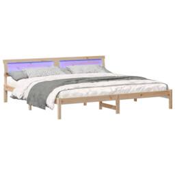 Berkfield Home with LED Strip Lights with Headboard Brown 200 x 200 cm Solid pin in Beige - thumbnail 3