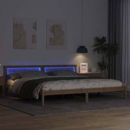 Berkfield Home with LED Strip Lights with Headboard Brown 200 x 200 cm Solid pin in Beige - thumbnail 4