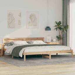 Berkfield Home with LED Strip Lights with Headboard Brown 200 x 200 cm Solid pin in Beige - thumbnail 2