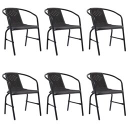 Berkfield Home Garden Chairs 6 pcs Plastic Rattan & Steel 110 kg in Black