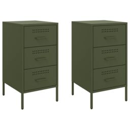 Berkfield Home Bedside Cabinets 2 pcs Olive Green 36x39x68 cm Steel - Size: 36 x 39 x 68 cm - thumbnail 2