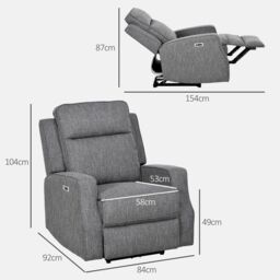 HOMCOM Electric Fabric Recliner Armchair, Reclining Chair with Adjustable Leg Rest, USB Port, for Home Living Room in Dark Grey - thumbnail 3