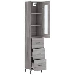 Berkfield Home Highboard Grey Sonoma 34.5x34x180 cm Engineered Wood - thumbnail 4
