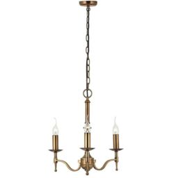 Loops Avery Ceiling Pendant Chandelier Light 3 Lamp Antique Brass Curved Candelabra in Metallics