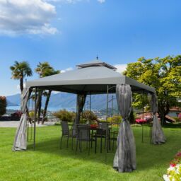 OUTSUNNY 3 x 3(m) Garden Gazebo Double Top Gazebo Canopy w/ Curtains in Grey - thumbnail 1
