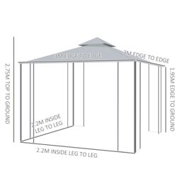 OUTSUNNY 3 x 3(m) Garden Gazebo Double Top Gazebo Canopy w/ Curtains in Grey - thumbnail 3