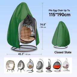 EONLION Hanging Swing Egg Chair Cover Waterproof in Green - Size: 100 cm - thumbnail 2