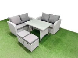 Fimous 6 Seater Outdoor Love Sofa Set Rattan Garden Furniture Set in Light Grey - thumbnail 1