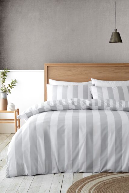Catherine Lansfield 'Cove Stripe' Reversible Duvet Cover Set in Silver - Size: King - image 1