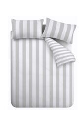 Catherine Lansfield 'Cove Stripe' Reversible Duvet Cover Set in Silver - Size: King - thumbnail 6