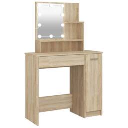Berkfield Home Dressing Table with LED Sonoma Oak 86.5x35x136 cm in Light Tan