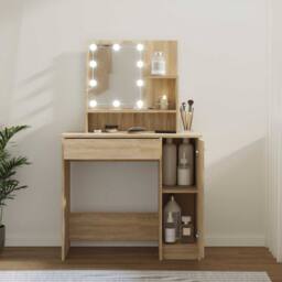 Berkfield Home Dressing Table with LED Sonoma Oak 86.5x35x136 cm in Light Tan - thumbnail 2