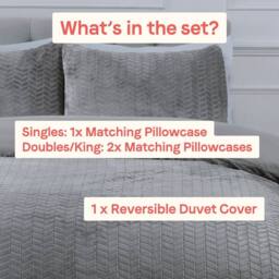 Rapport Home Chevron Faux Teddy Polyester Fleece Duvet Cover Set with Pillowcase in Silver - Size: Single - thumbnail 4
