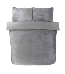 Rapport Home Chevron Faux Teddy Polyester Fleece Duvet Cover Set with Pillowcase in Silver - Size: Single - thumbnail 5