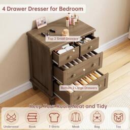 VOGREX Vintage 4 Drawer Dresser for Home Bedroom Wood in Brown - thumbnail 4