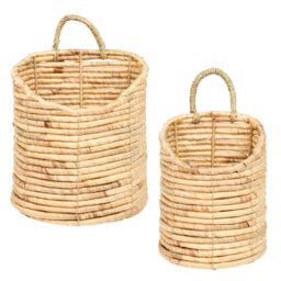 Dibor Set of 2 Long Water Hyacinth Indoor Storage Wall Baskets in Natural - thumbnail 2