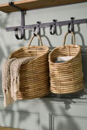 Dibor Set of 2 Long Water Hyacinth Indoor Storage Wall Baskets in Natural - thumbnail 1