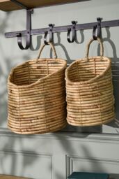 Dibor Set of 2 Long Water Hyacinth Indoor Storage Wall Baskets in Natural - thumbnail 3