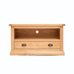 Cabinet Bits Lucca Waxed 1 Drawer TV Cabinet Brass Cup Handle in Light Brown