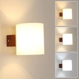 Pheashine Wooden Wall Sconce with Glass Shade, 4W 3-Color Light, E27, Nordic in Brown