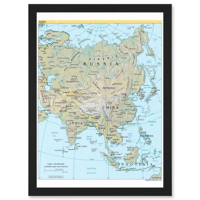 Artery8 CIA 2004 Map Asia Continent China Russia India Artwork Framed Wall Art Print A4 in Black - image 1