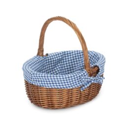 Red Hamper Cotton Lined Wicker Double Steamed Oval Shopping Basket in Blue