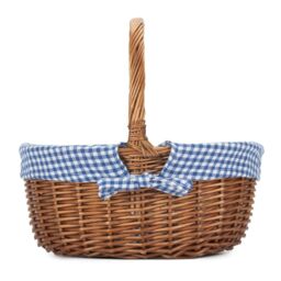 Red Hamper Cotton Lined Wicker Double Steamed Oval Shopping Basket in Blue - thumbnail 3