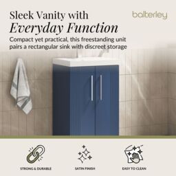 Balterley Floor Standing 2 Door Vanity Unit - Thin-Edge Basin 500mm, Satin Blue - thumbnail 2