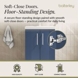 Balterley Floor Standing 2 Door Vanity Unit - Thin-Edge Basin 500mm, Satin Blue - thumbnail 3