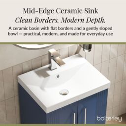 Balterley Floor Standing 2 Door Vanity Unit - Thin-Edge Basin 500mm, Satin Blue - thumbnail 4