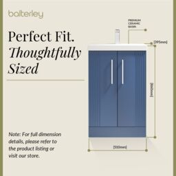 Balterley Floor Standing 2 Door Vanity Unit - Thin-Edge Basin 500mm, Satin Blue - thumbnail 5