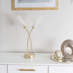 ValueLights Maya 2 Way Curved Cross Over Reed Shaded Table Lamp in Gold - thumbnail 5