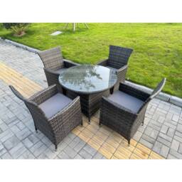 Fimous Rattan Garden Furniture 4 Seater Garden Big Round Table & Chairs in Dark Grey - thumbnail 2