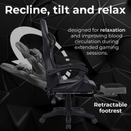 Neo Foot Turbo Massage Leather Recliner PC Gaming Chair with Footrest in Black - thumbnail 3